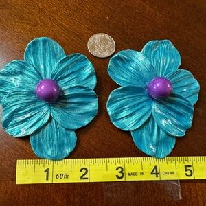 Turquoise Floral Earring with Purple Center-Polymer Clay